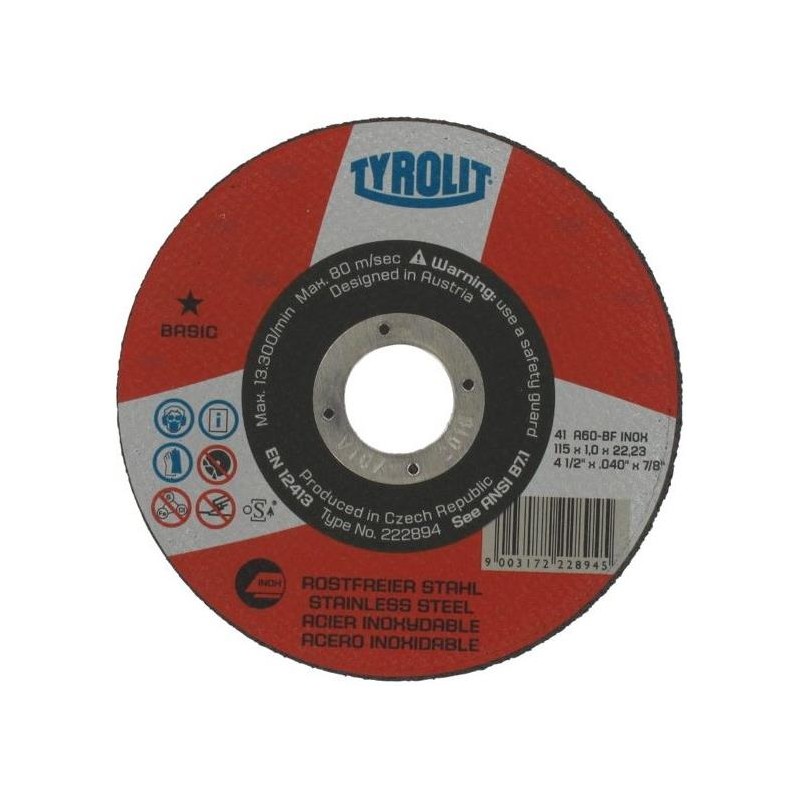 Disque à couper - inox Tyrolit inox 115 x 1,0 x 22,23