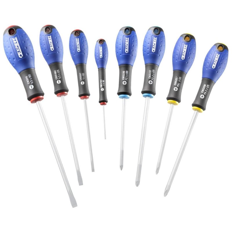 Jeu de tournevis fente, phillips et pozidriv 8 Pcs - Expert E160907 Jeu de tournevis fente, phillips et pozidriv 8 Pcs - Expert E160907